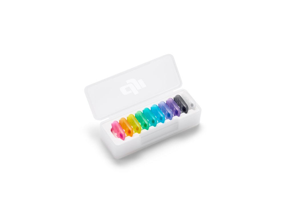 Otevřené balení DJI Mic Mini 2S Multi-Color Magnetic Front Cover Set s krytkami uvnitř pouzdra