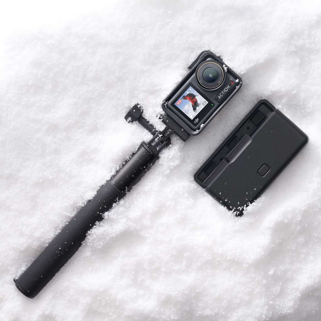 DJI Osmo Action 4 s prodlužovací tyčí v zimních podmínkách