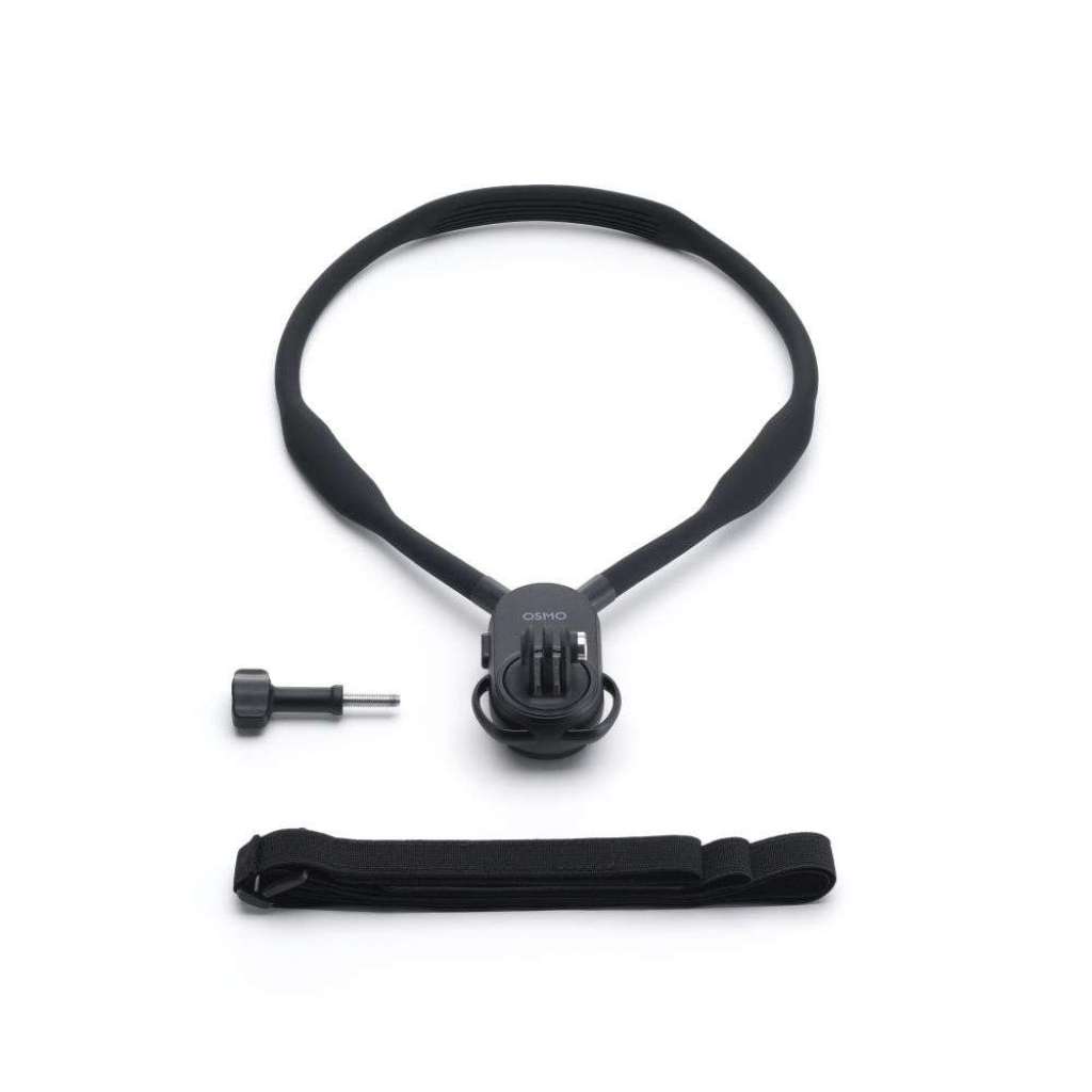 DJI Osmo Hanging Neck Mount Max – přední pohled s příslušenstvím