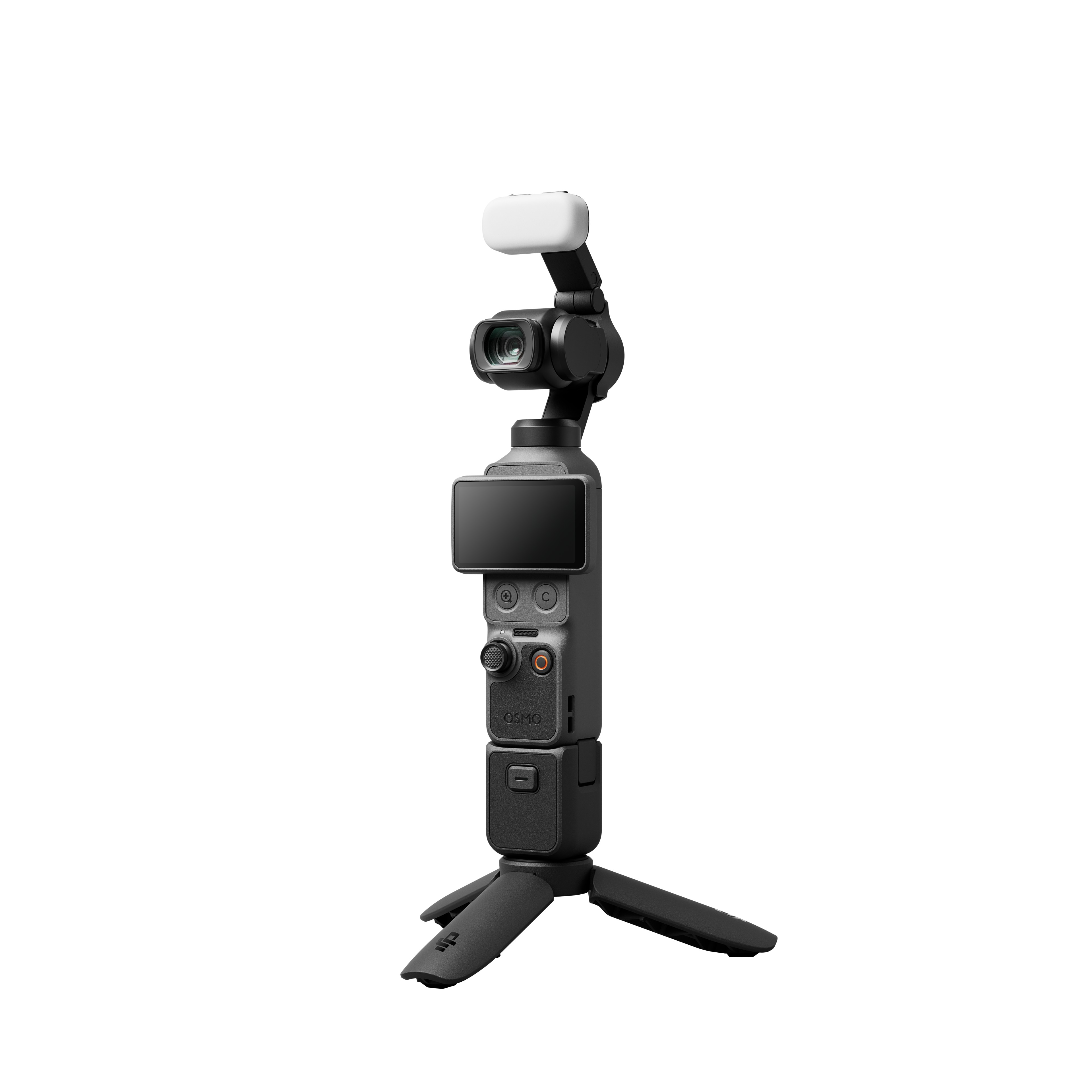 DJI Osmo Pocket 4 na mini stativu – šikmý pohled