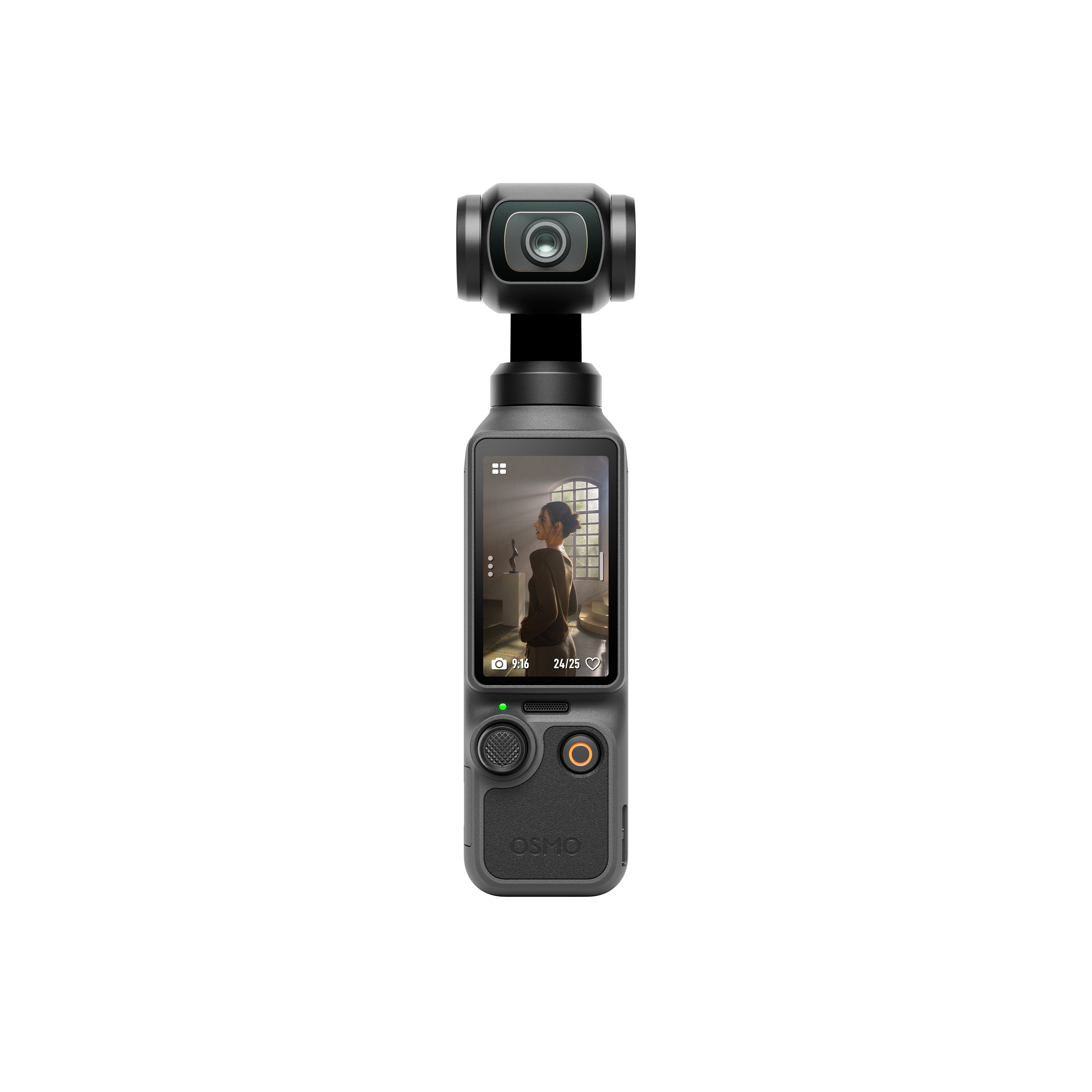 DJI Osmo Pocket 4 – přední pohled na kameru a 3osý gimbal