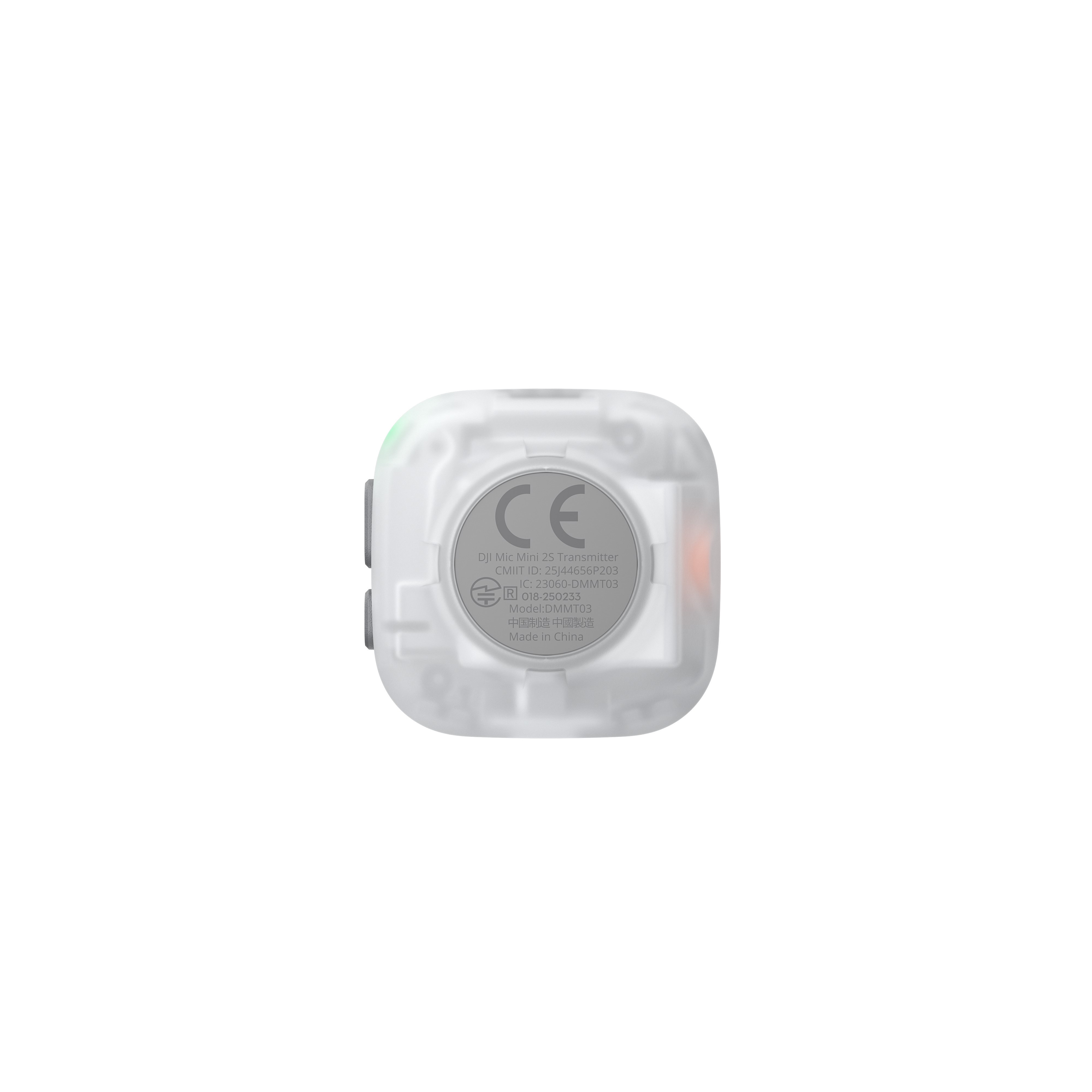 Zadní strana vysílače DJI Mic Mini 2S